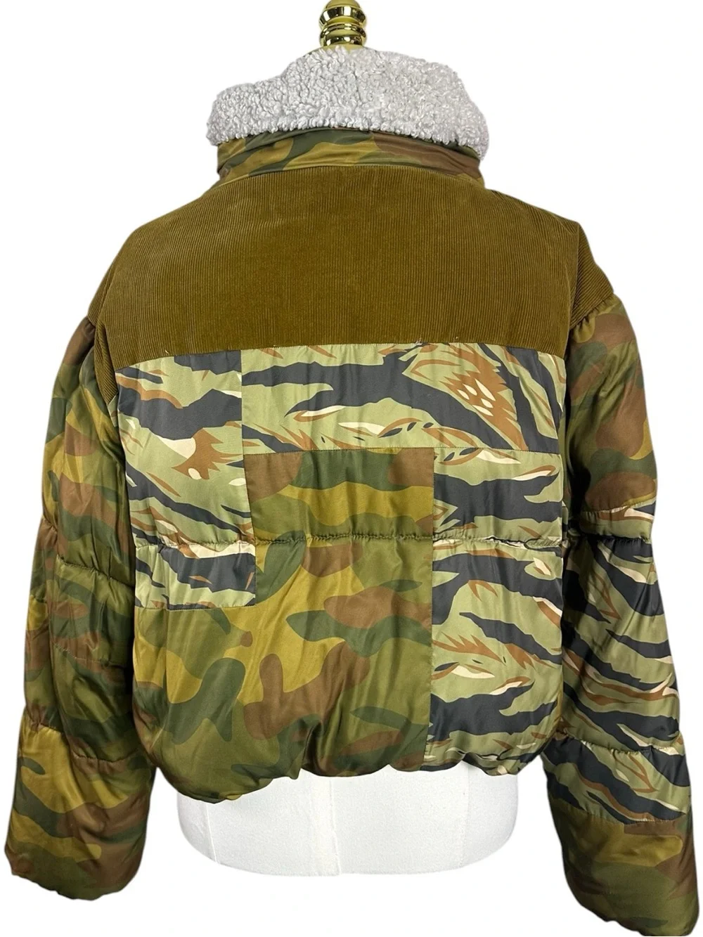 Free People Bohemian Patchwork Camo Cordury West Coast Puffer Jacket Size Large